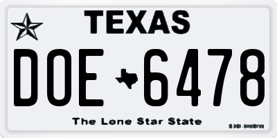 TX license plate DOE6478