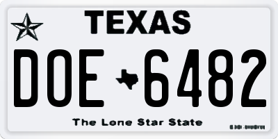 TX license plate DOE6482