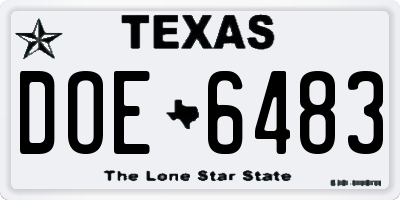 TX license plate DOE6483