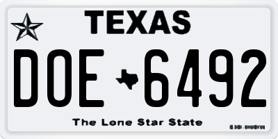 TX license plate DOE6492