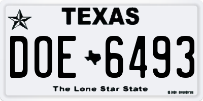 TX license plate DOE6493