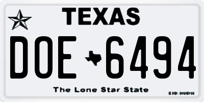 TX license plate DOE6494