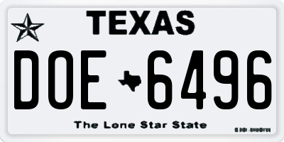 TX license plate DOE6496