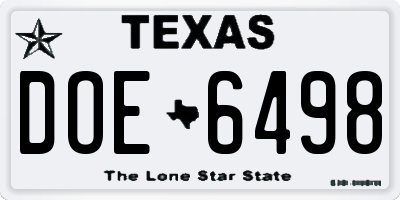 TX license plate DOE6498