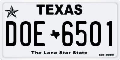 TX license plate DOE6501