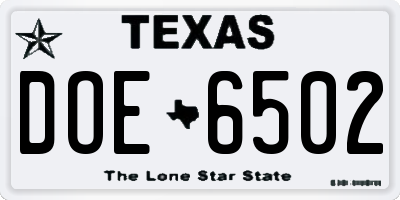 TX license plate DOE6502