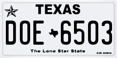 TX license plate DOE6503