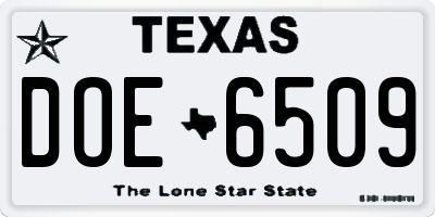 TX license plate DOE6509