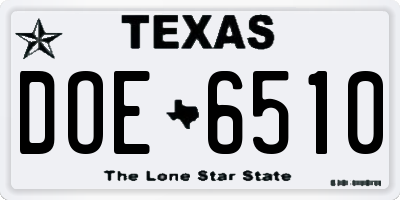 TX license plate DOE6510