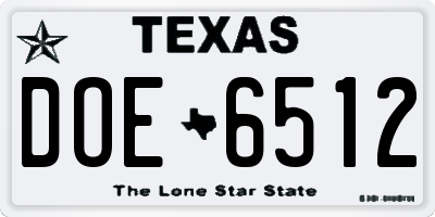 TX license plate DOE6512