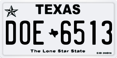 TX license plate DOE6513