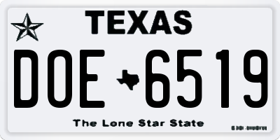 TX license plate DOE6519