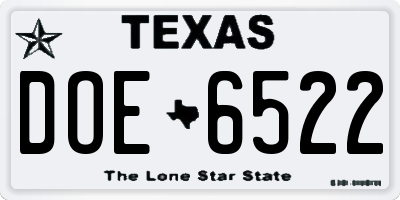 TX license plate DOE6522