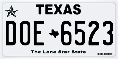 TX license plate DOE6523