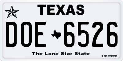 TX license plate DOE6526