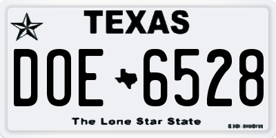 TX license plate DOE6528