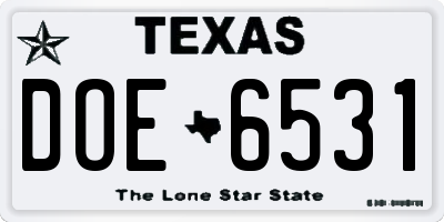 TX license plate DOE6531