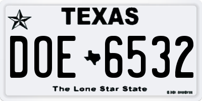 TX license plate DOE6532