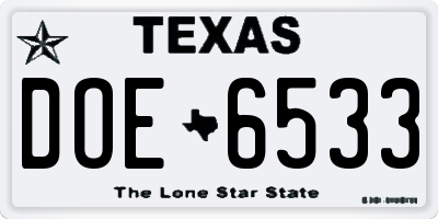TX license plate DOE6533