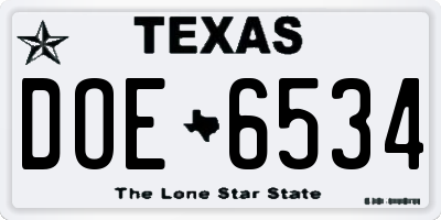 TX license plate DOE6534