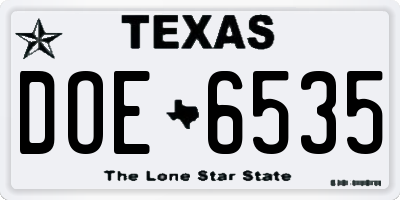TX license plate DOE6535