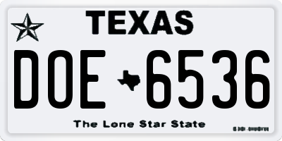 TX license plate DOE6536