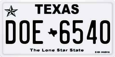 TX license plate DOE6540