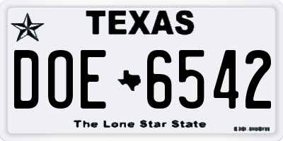 TX license plate DOE6542