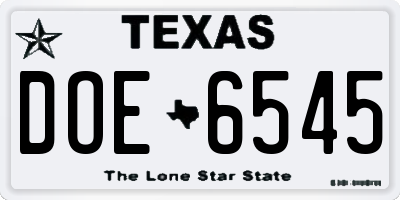TX license plate DOE6545