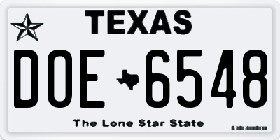 TX license plate DOE6548