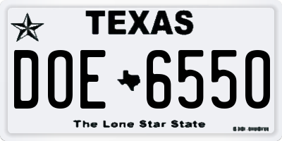 TX license plate DOE6550