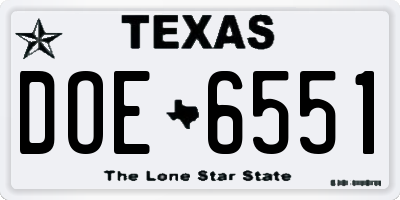 TX license plate DOE6551