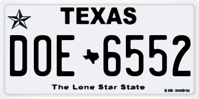 TX license plate DOE6552