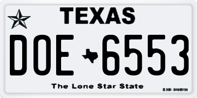 TX license plate DOE6553
