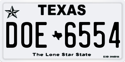 TX license plate DOE6554