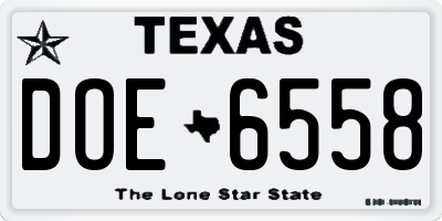 TX license plate DOE6558