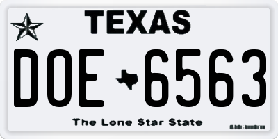 TX license plate DOE6563