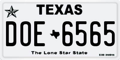TX license plate DOE6565