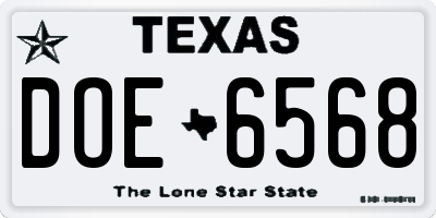TX license plate DOE6568