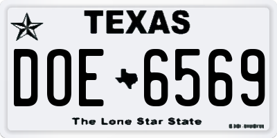 TX license plate DOE6569