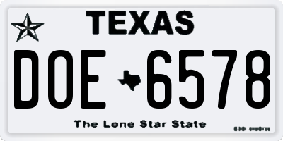 TX license plate DOE6578