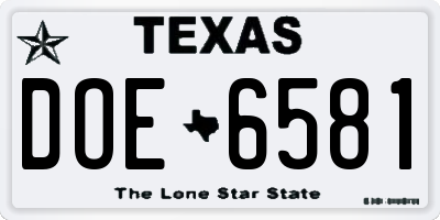 TX license plate DOE6581