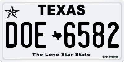 TX license plate DOE6582