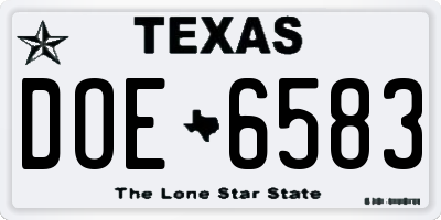 TX license plate DOE6583