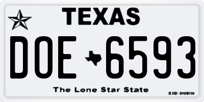 TX license plate DOE6593