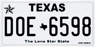 TX license plate DOE6598