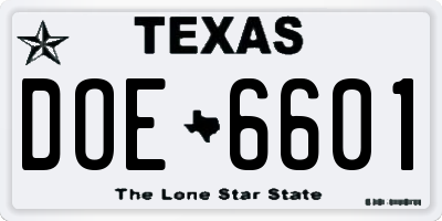 TX license plate DOE6601