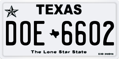 TX license plate DOE6602