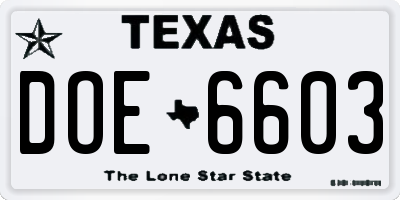 TX license plate DOE6603
