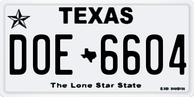 TX license plate DOE6604